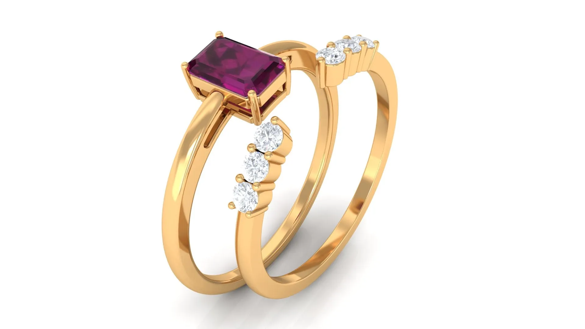 1 CT Natural Rhodolite and Diamond Ring Set