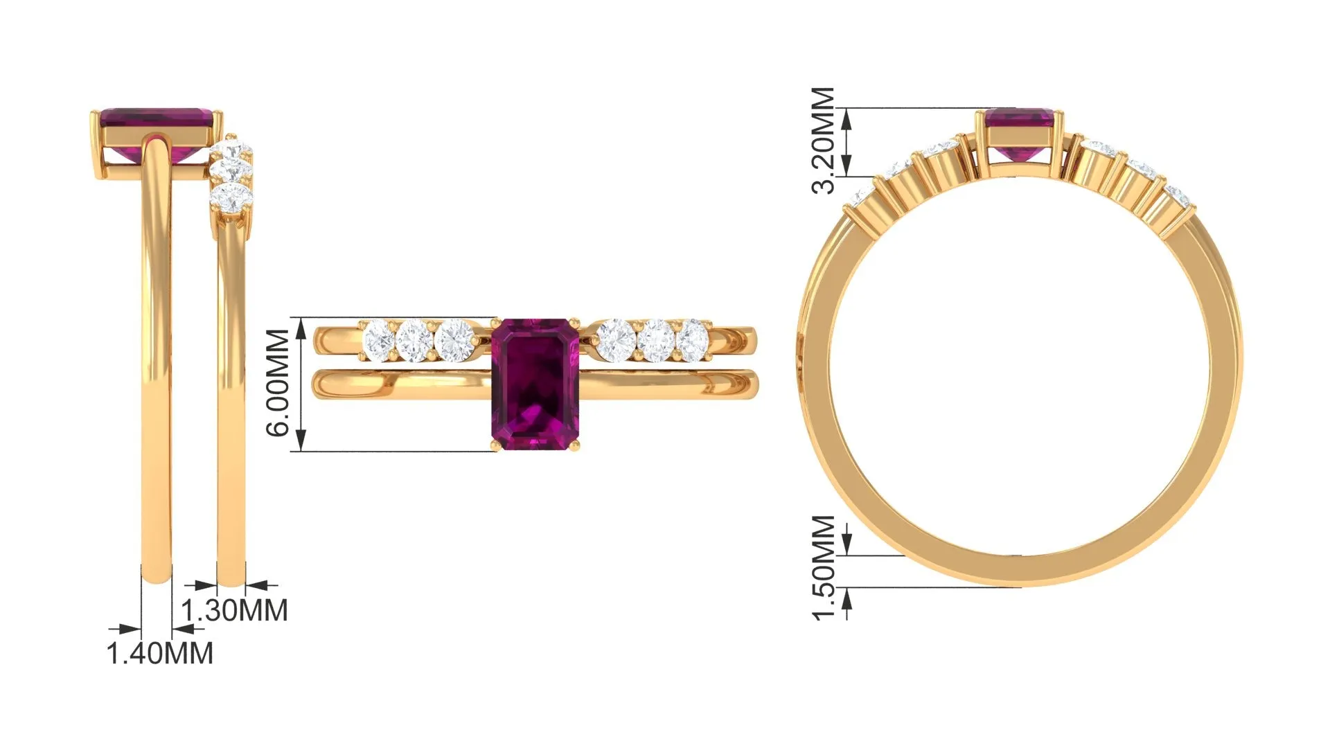 1 CT Natural Rhodolite and Diamond Ring Set