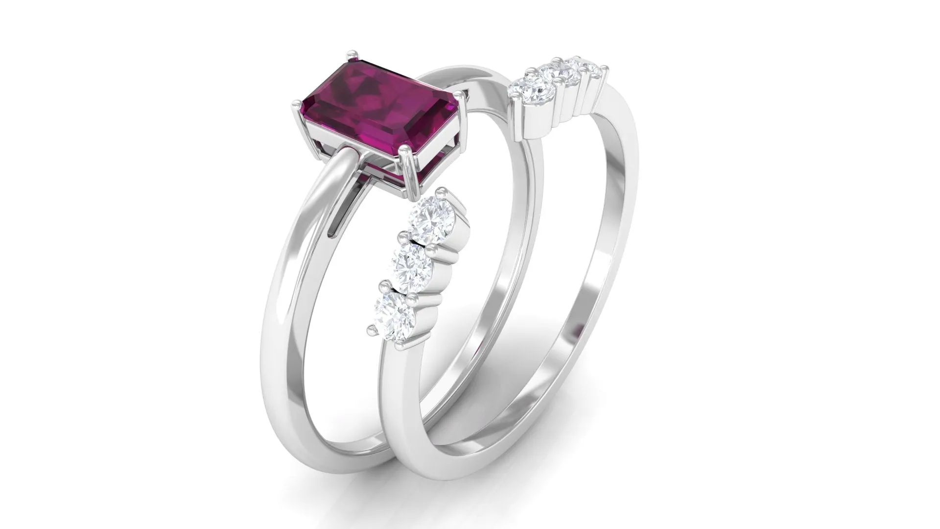 1 CT Natural Rhodolite and Diamond Ring Set