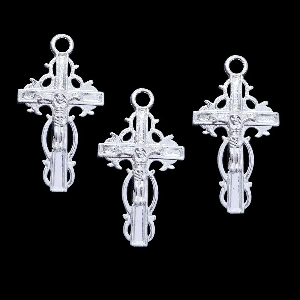 10 Pcs Pack, Shiny and Oxidized Tone Cross Charms Pendant, size about 20x35mm, Silver shiny plated