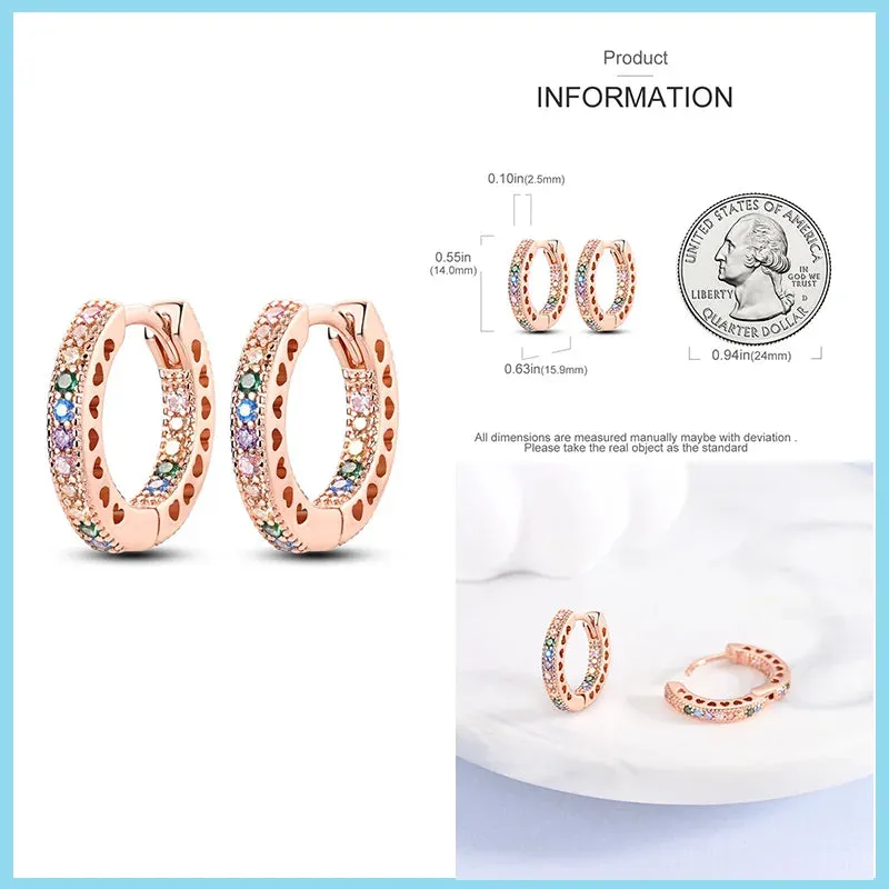 100% 925 Sterling Silver Rose Gold Heart Geometric Pave CZ Hoop Earrings For Women Wedding Engagement Birthday Jewelry Gift 2024