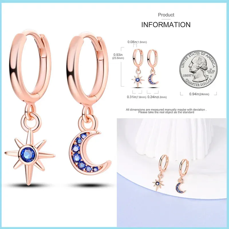 100% 925 Sterling Silver Rose Gold Heart Geometric Pave CZ Hoop Earrings For Women Wedding Engagement Birthday Jewelry Gift 2024