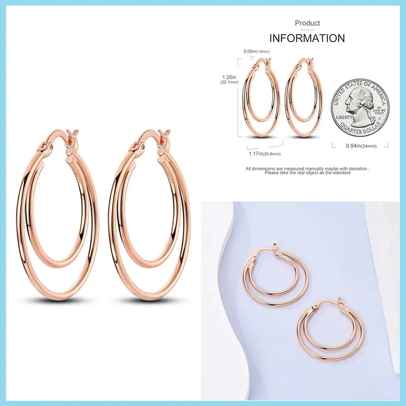 100% 925 Sterling Silver Rose Gold Heart Geometric Pave CZ Hoop Earrings For Women Wedding Engagement Birthday Jewelry Gift 2024