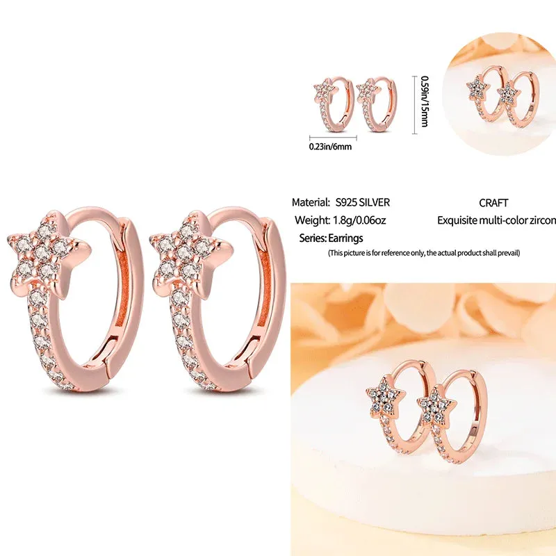 100% 925 Sterling Silver Rose Gold Heart Geometric Pave CZ Hoop Earrings For Women Wedding Engagement Birthday Jewelry Gift 2024