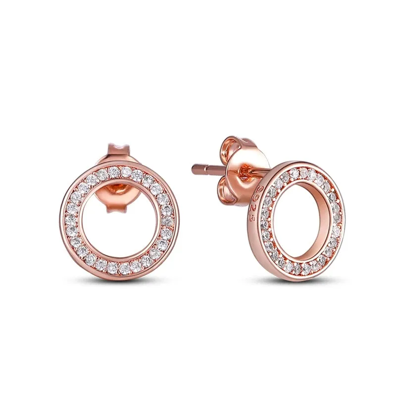 100% 925 Sterling Silver Rose Gold Heart Geometric Pave CZ Hoop Earrings For Women Wedding Engagement Birthday Jewelry Gift 2024