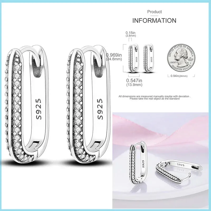 100% 925 Sterling Silver Rose Gold Heart Geometric Pave CZ Hoop Earrings For Women Wedding Engagement Birthday Jewelry Gift 2024