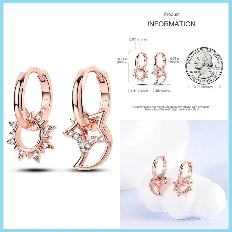 100% 925 Sterling Silver Rose Gold Heart Geometric Pave CZ Hoop Earrings For Women Wedding Engagement Birthday Jewelry Gift 2024