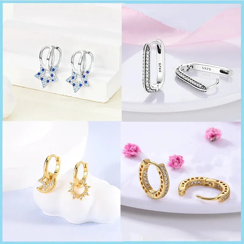 100% 925 Sterling Silver Rose Gold Heart Geometric Pave CZ Hoop Earrings For Women Wedding Engagement Birthday Jewelry Gift 2024