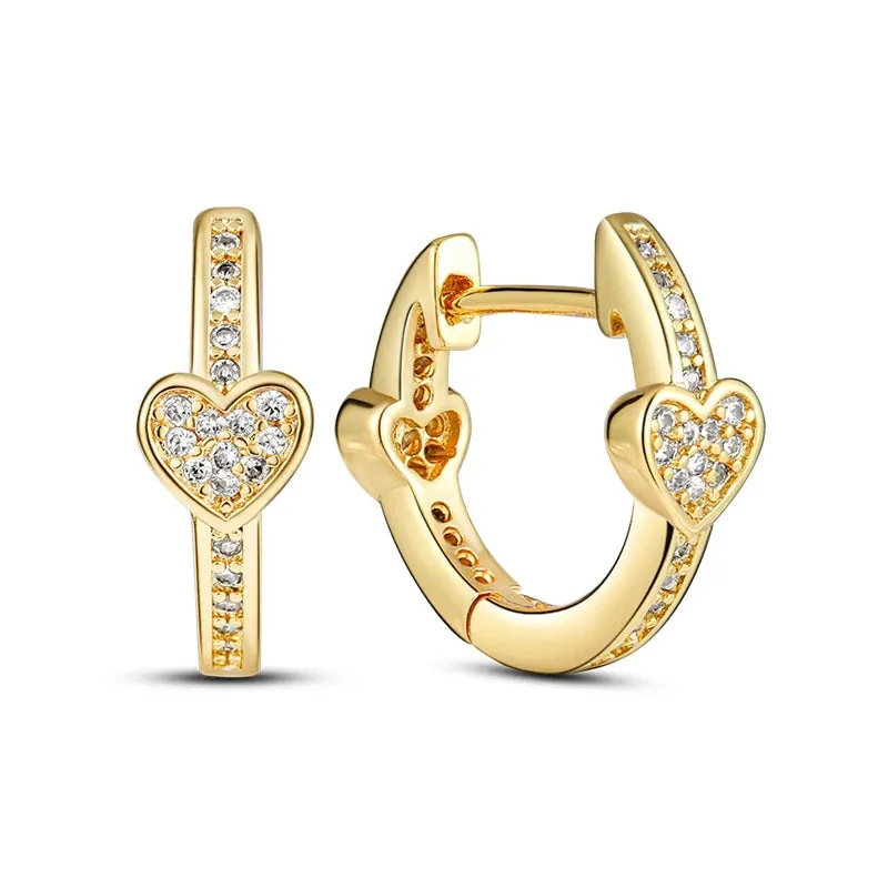 100% 925 Sterling Silver Rose Gold Heart Geometric Pave CZ Hoop Earrings For Women Wedding Engagement Birthday Jewelry Gift 2024