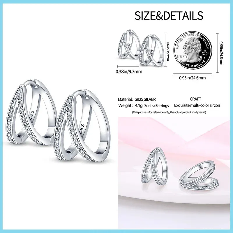 100% 925 Sterling Silver Rose Gold Heart Geometric Pave CZ Hoop Earrings For Women Wedding Engagement Birthday Jewelry Gift 2024