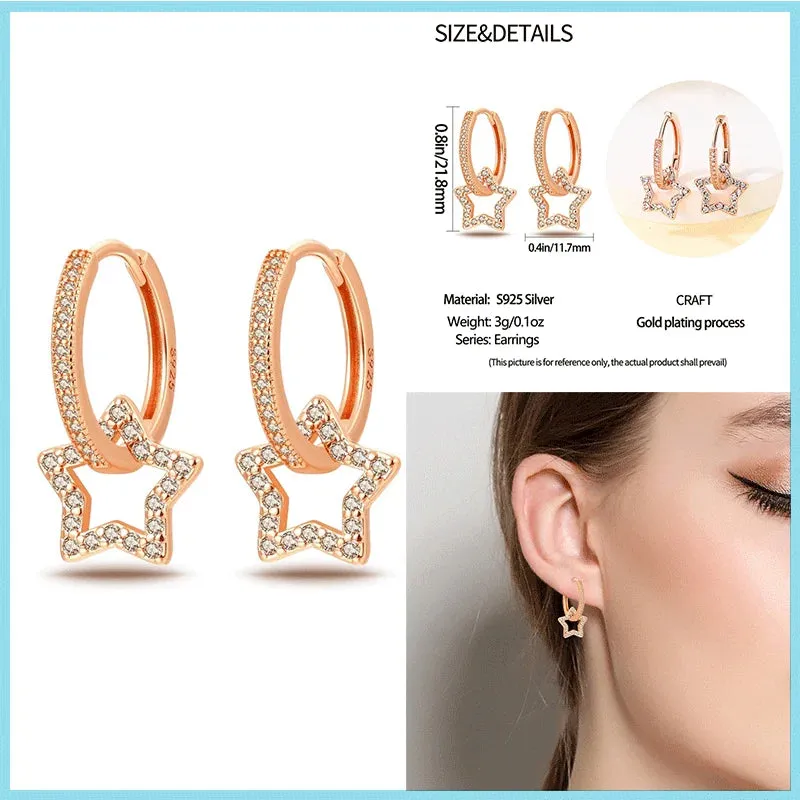 100% 925 Sterling Silver Rose Gold Heart Geometric Pave CZ Hoop Earrings For Women Wedding Engagement Birthday Jewelry Gift 2024