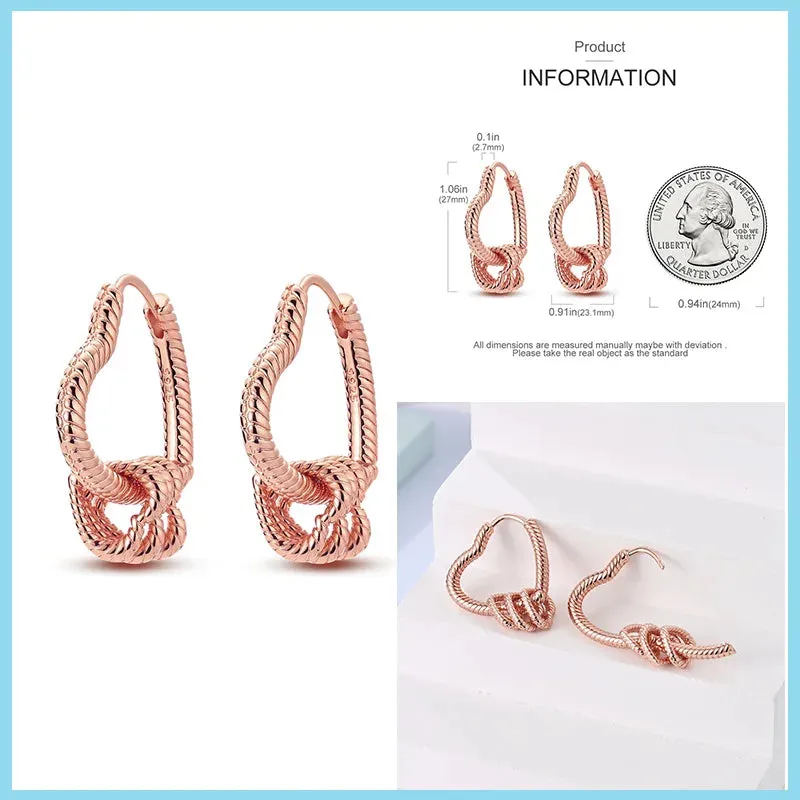 100% 925 Sterling Silver Rose Gold Heart Geometric Pave CZ Hoop Earrings For Women Wedding Engagement Birthday Jewelry Gift 2024