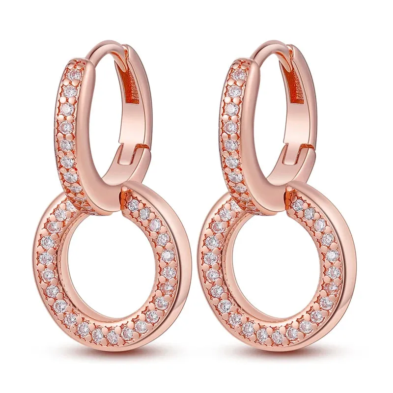 100% 925 Sterling Silver Rose Gold Heart Geometric Pave CZ Hoop Earrings For Women Wedding Engagement Birthday Jewelry Gift 2024