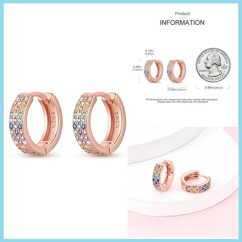 100% 925 Sterling Silver Rose Gold Heart Geometric Pave CZ Hoop Earrings For Women Wedding Engagement Birthday Jewelry Gift 2024