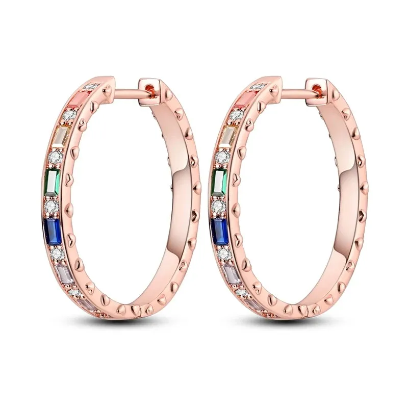 100% 925 Sterling Silver Rose Gold Heart Geometric Pave CZ Hoop Earrings For Women Wedding Engagement Birthday Jewelry Gift 2024