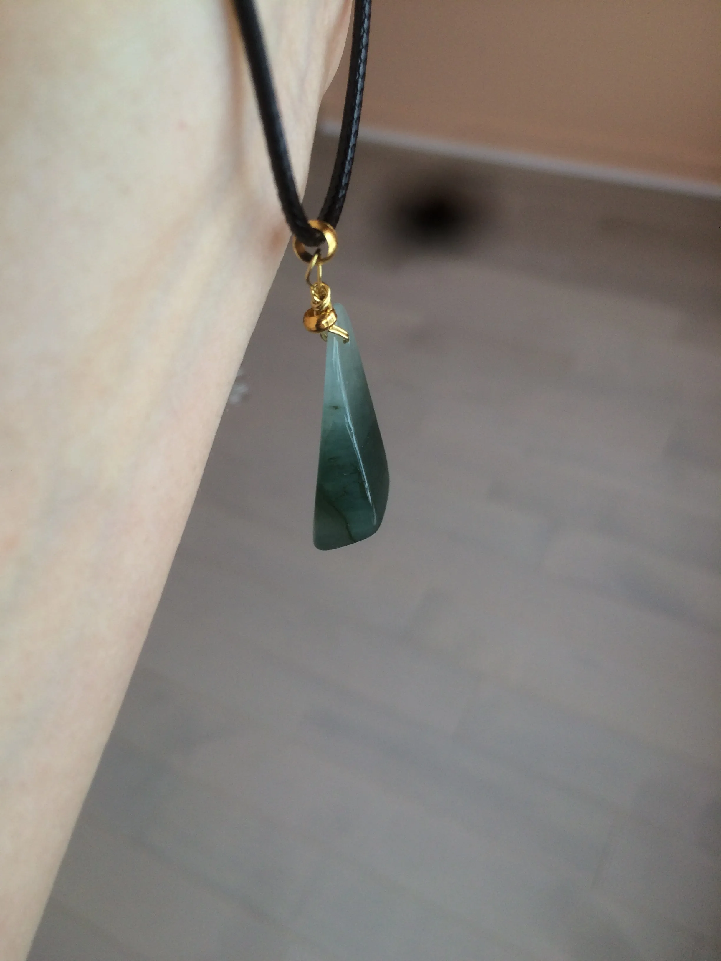 100% Natural icy watery dark green triangular prism jadeite Jade pendant necklace S43