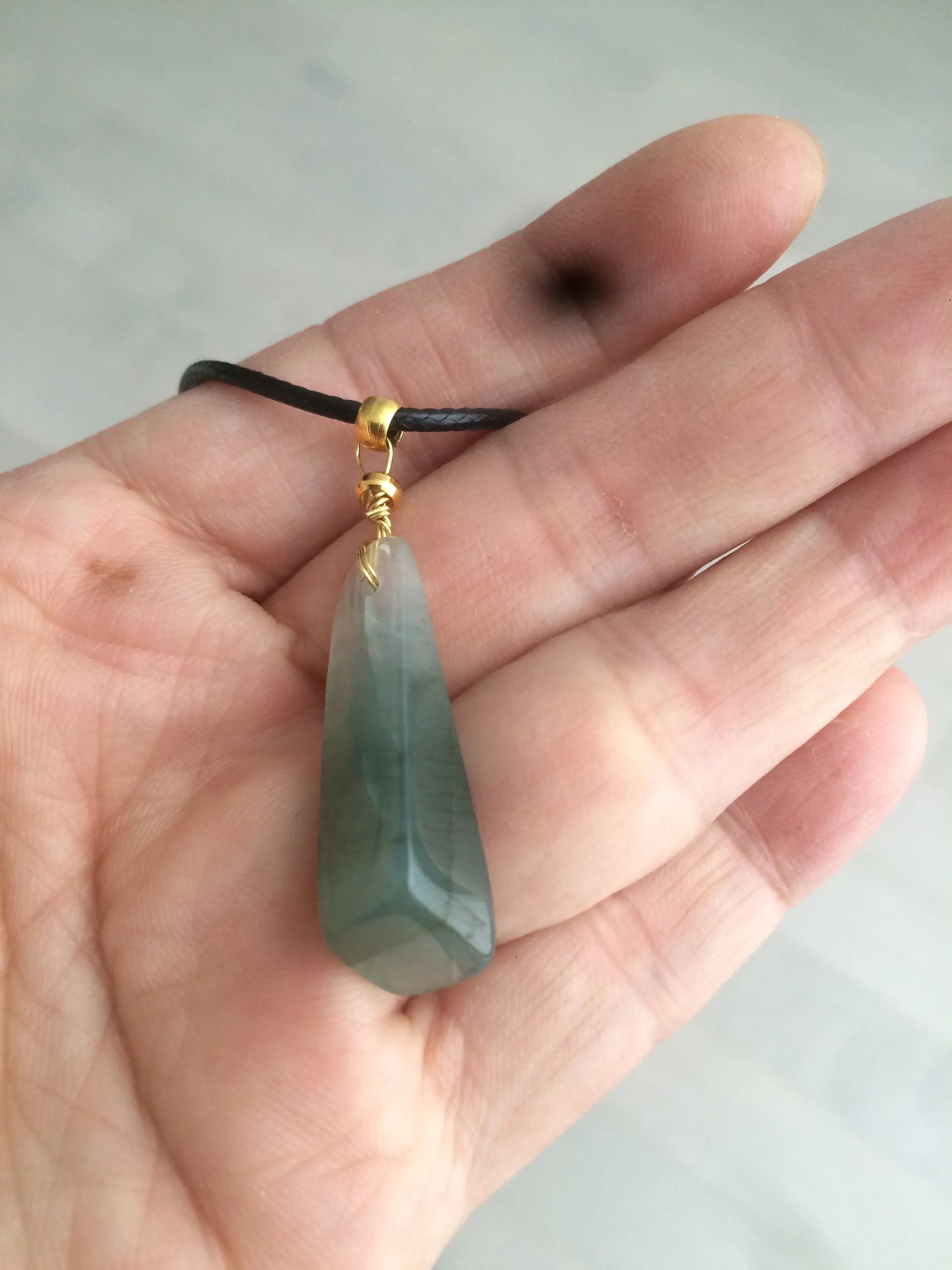 100% Natural icy watery dark green triangular prism jadeite Jade pendant necklace S43