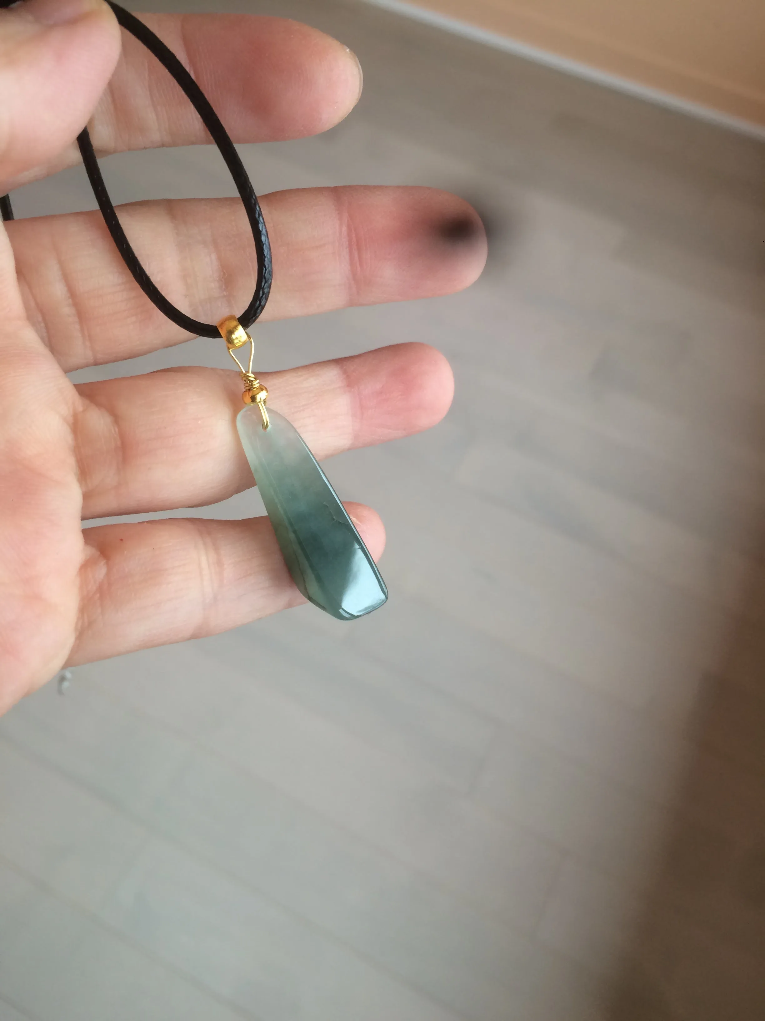 100% Natural icy watery dark green triangular prism jadeite Jade pendant necklace S43