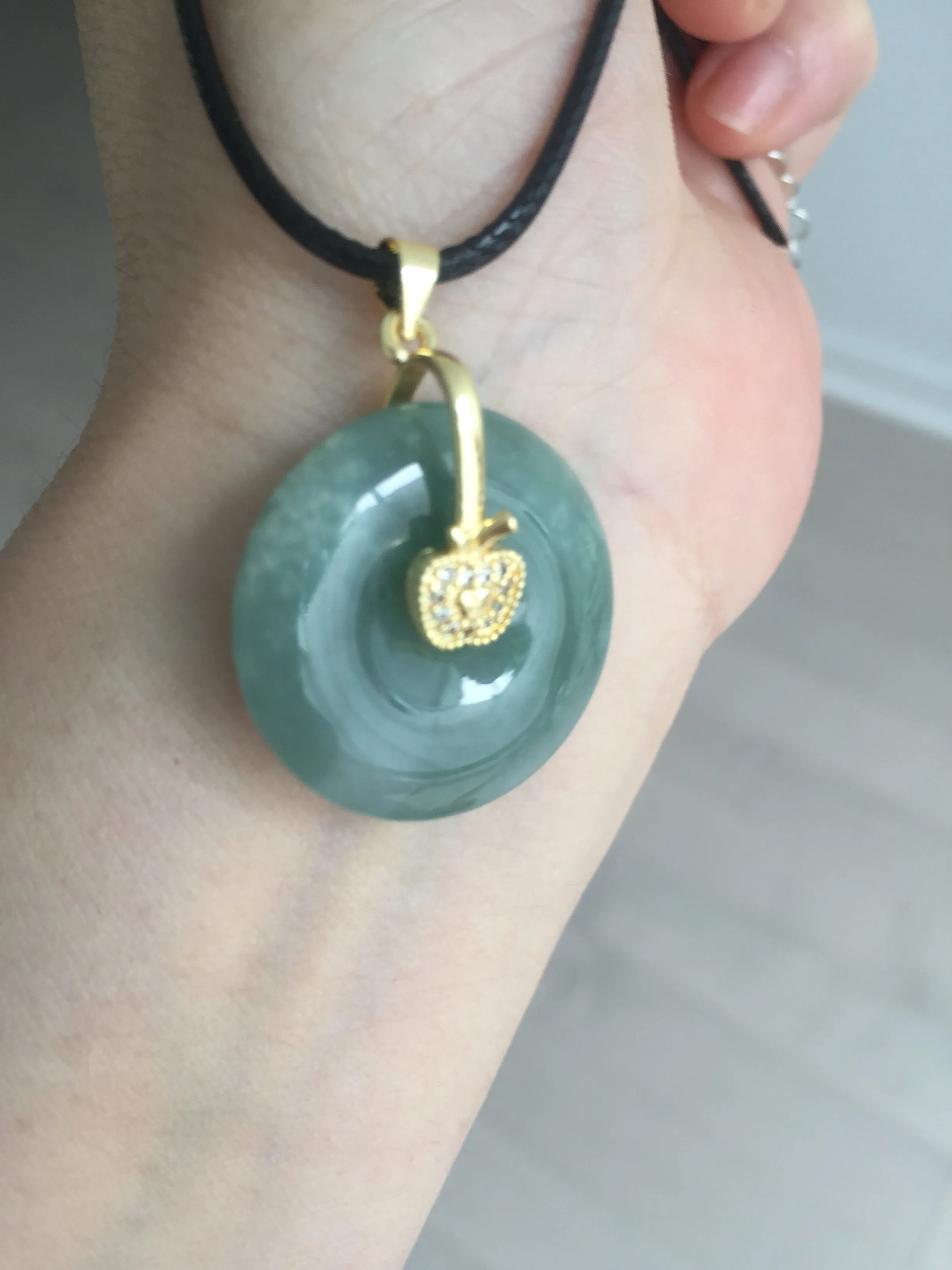 100% natural type A icy watery green Sea spray Jadeite jade safety donut pendant BN76