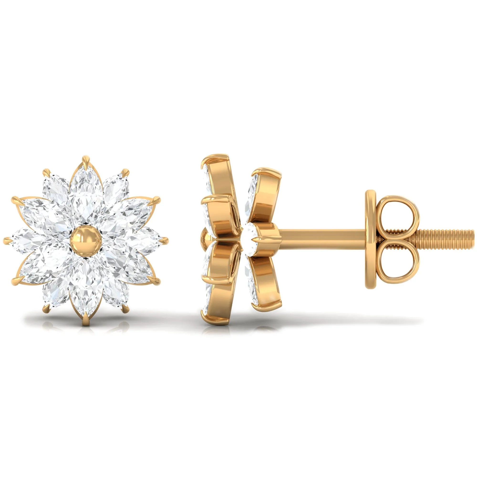 1/2 CT Marquise Zircon Flower Stud Earrings in Gold