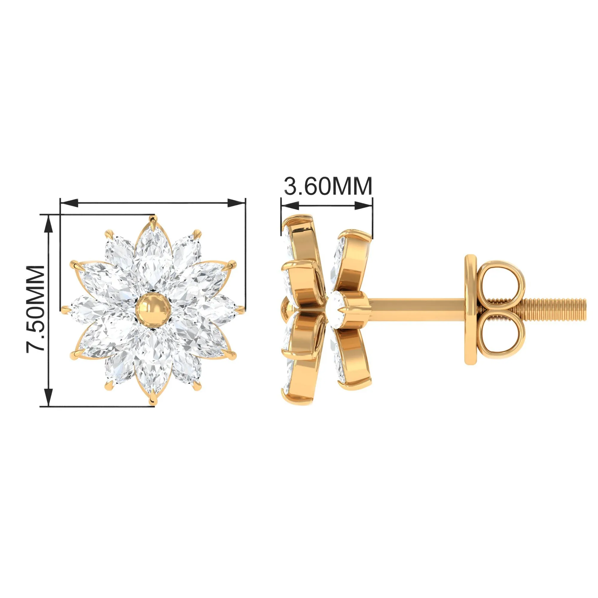 1/2 CT Marquise Zircon Flower Stud Earrings in Gold