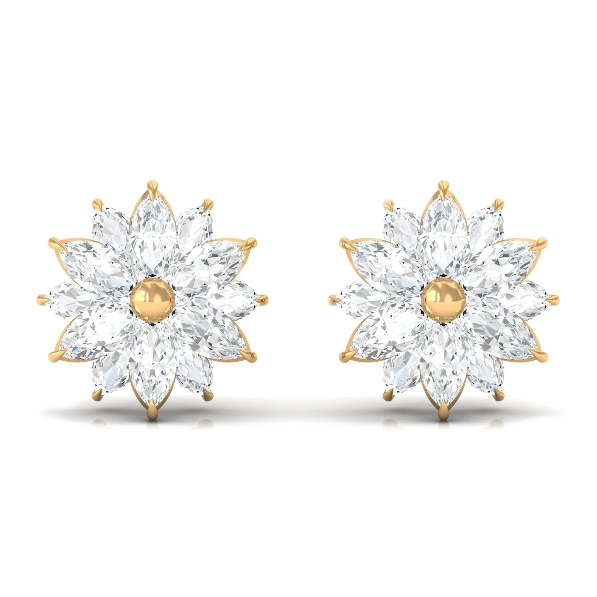 1/2 CT Marquise Zircon Flower Stud Earrings in Gold