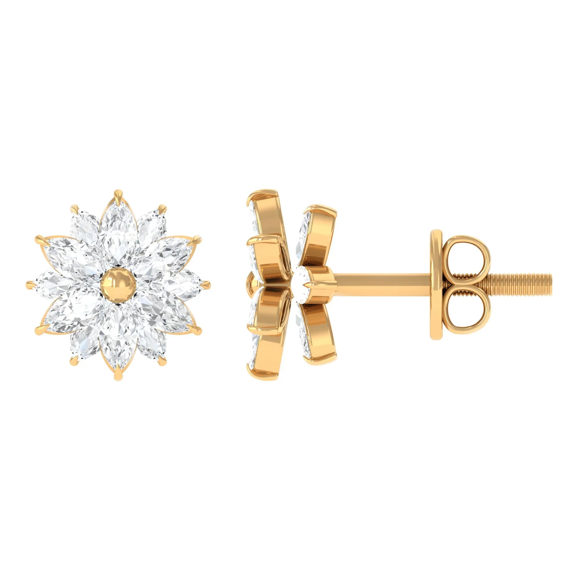 1/2 CT Marquise Zircon Flower Stud Earrings in Gold