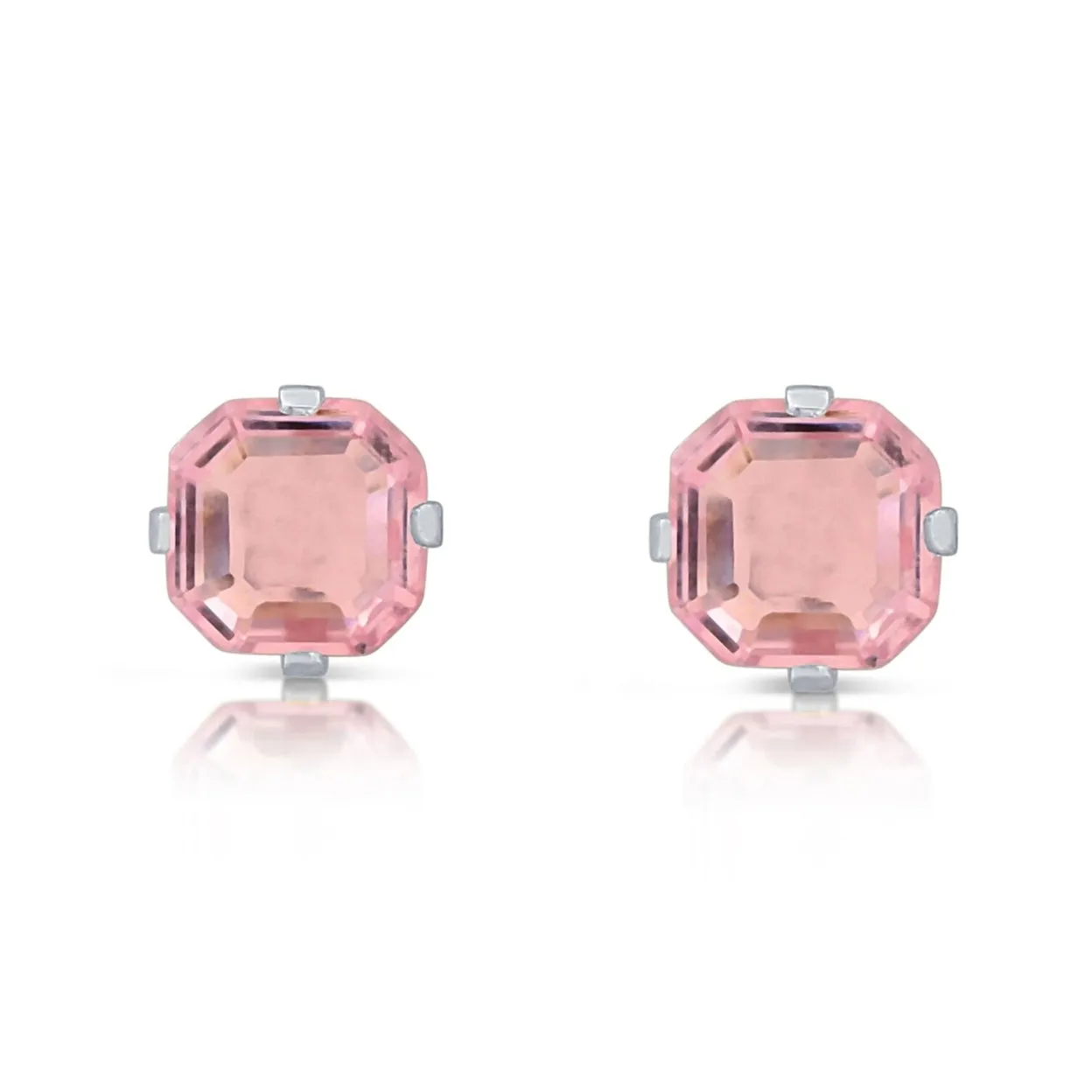 1.3 Carat CZ Pink Sapphire Asscher-Cut Sterling Silver Stud Earrings