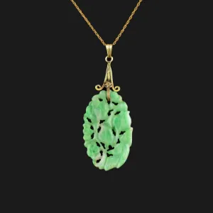 14K Gold Carved Jade Pendant Necklace