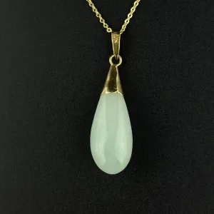 14K Gold Jade Teardrop Pendant Necklace