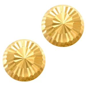 14k Gold Shiny Diamond Cut Round Stud Earrings, 10mm