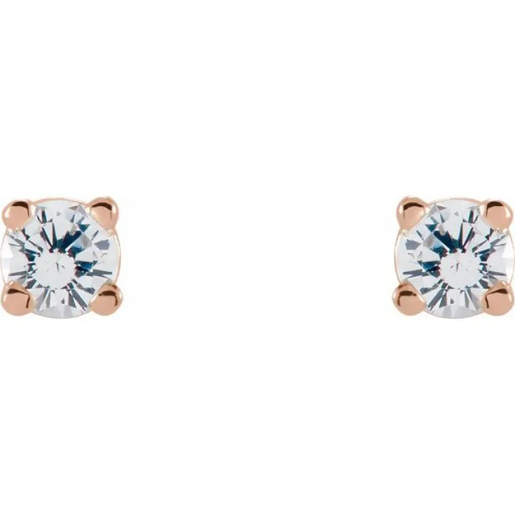 14K Rose 2.5 mm Natural White Sapphire Stud Earrings with Friction Post