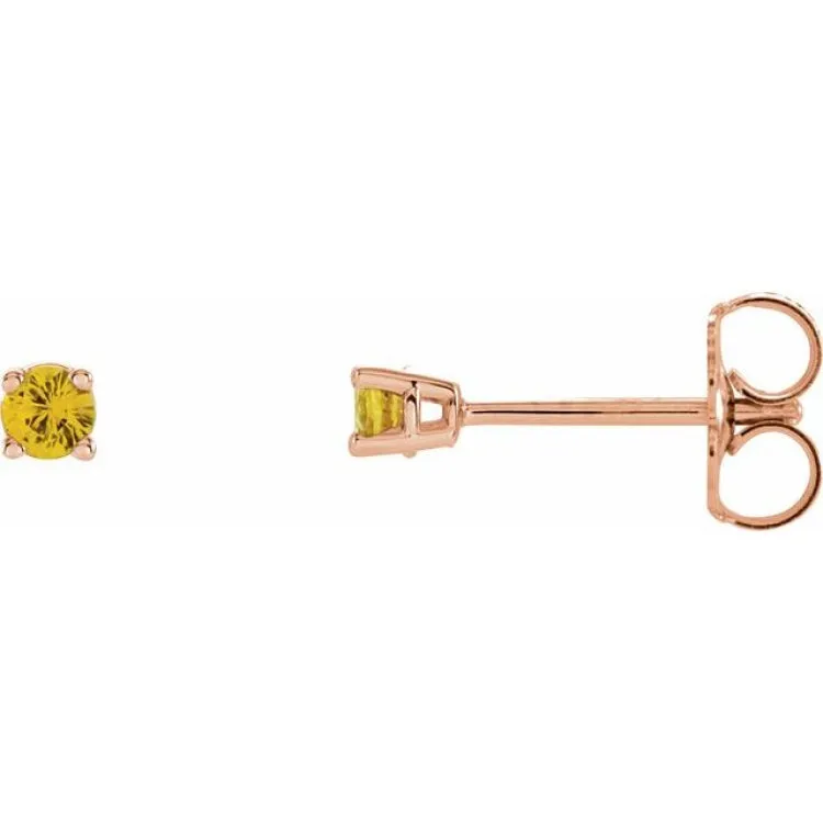 14K Rose 2.5 mm Natural Yellow Sapphire Stud Earrings