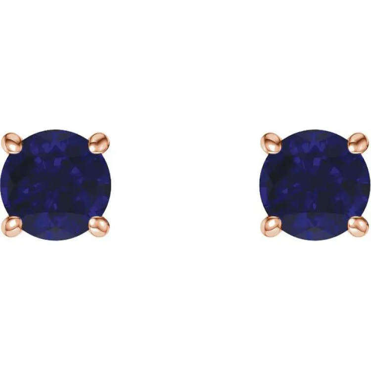 14K Rose 5 mm Lab-Grown Blue Sapphire Stud Earrings with Friction Post