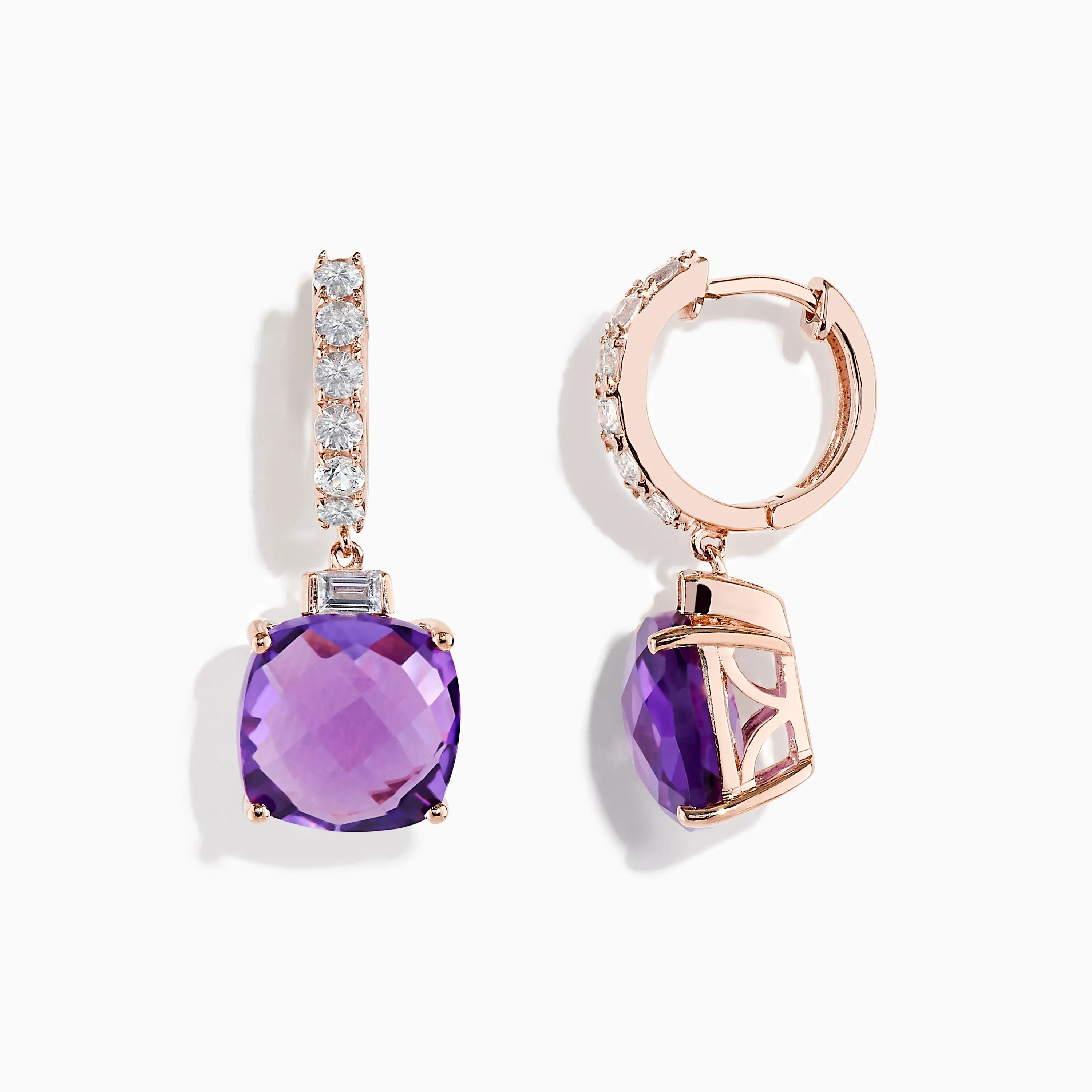 14K Rose Gold Amethyst and White Sapphire Earrings