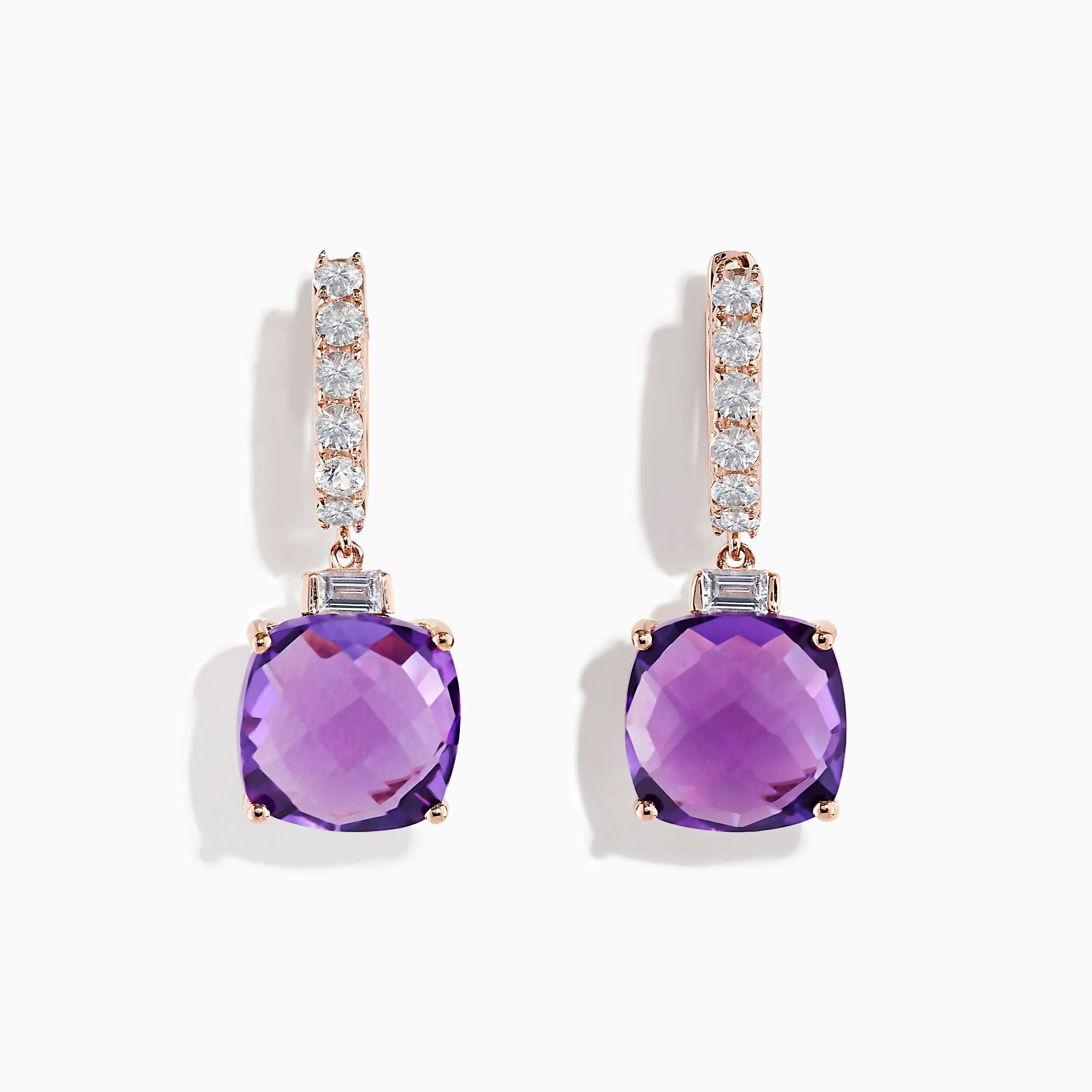 14K Rose Gold Amethyst and White Sapphire Earrings