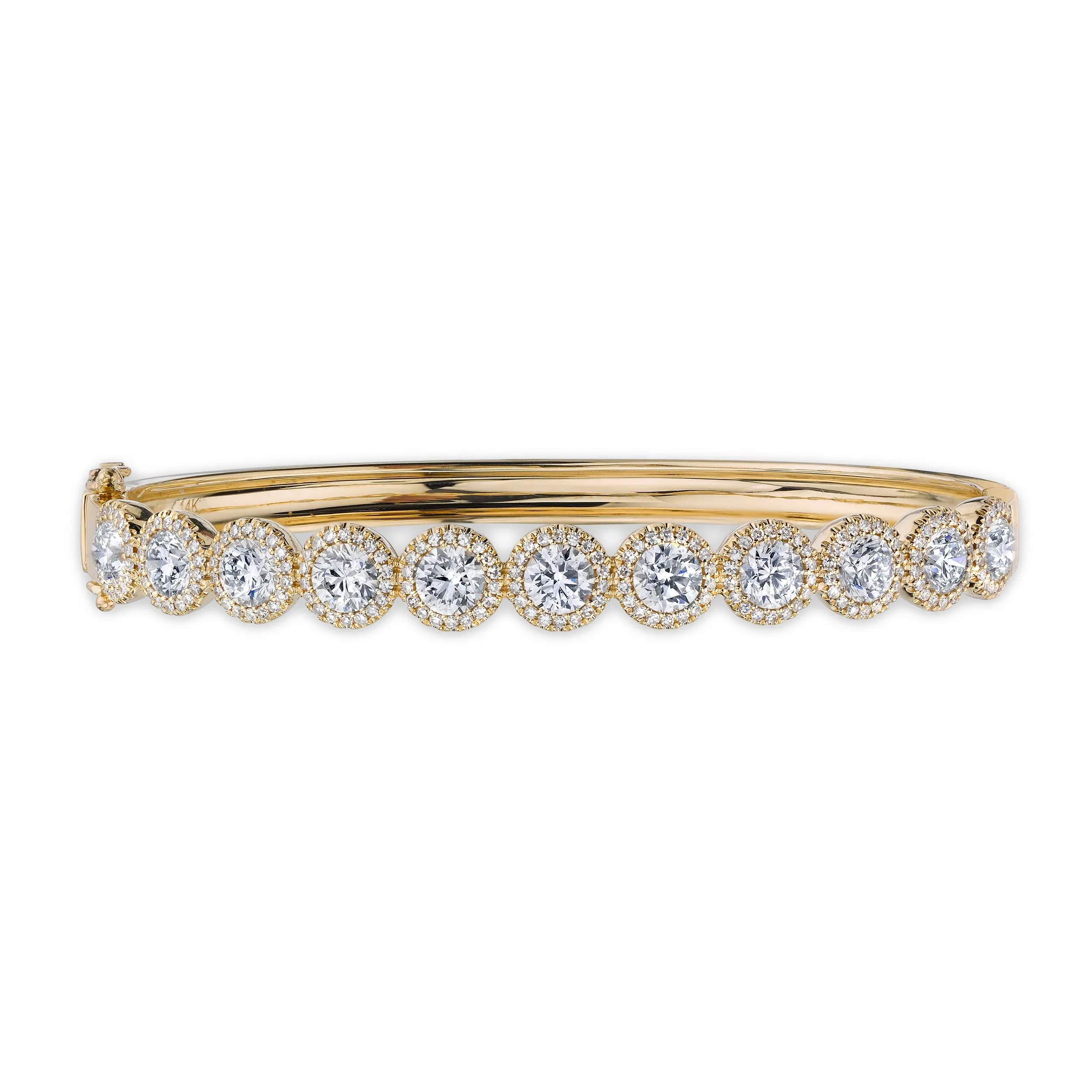 14K Rose Gold Diamond Halo Hinged Bangle (Large)