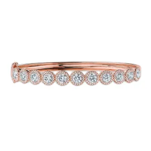 14K Rose Gold Diamond Halo Hinged Bangle (Large)