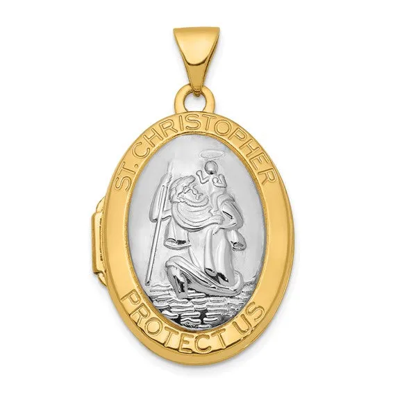 14K St Christopher Heart Locket Pendant