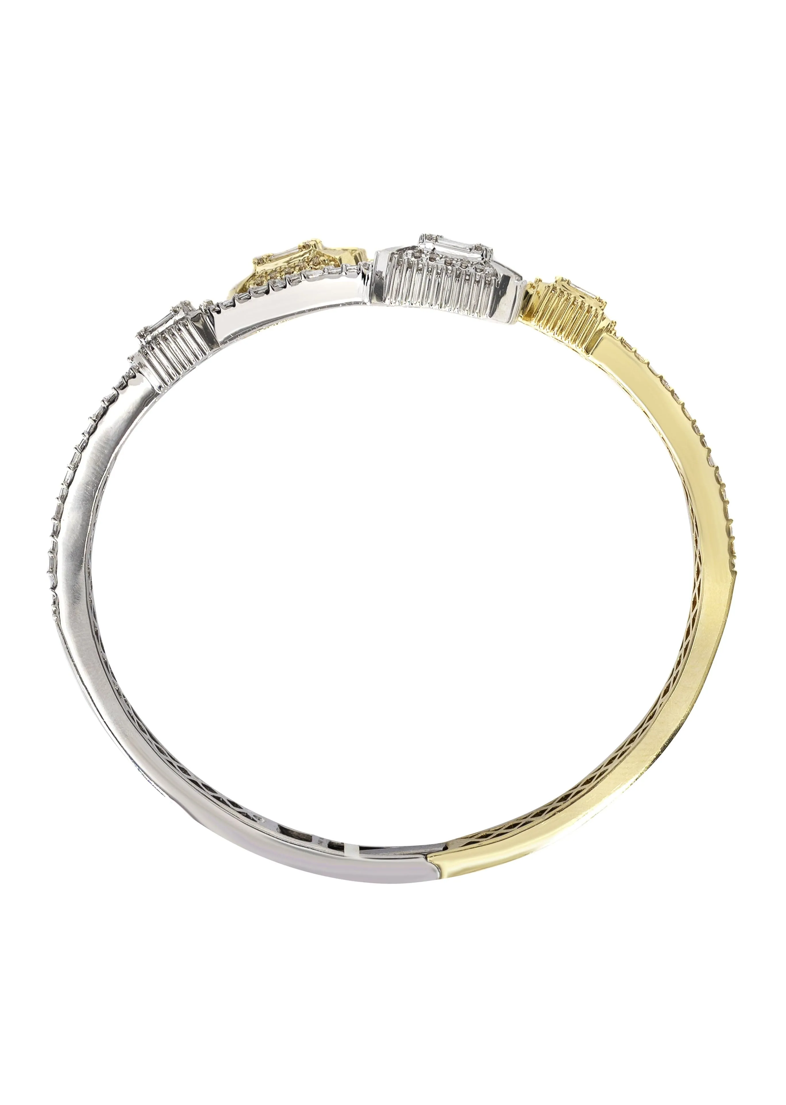 14K Two Tone Diamond Baguette Bangle Bracelet | 29.66 Grams | 4.45 Carats