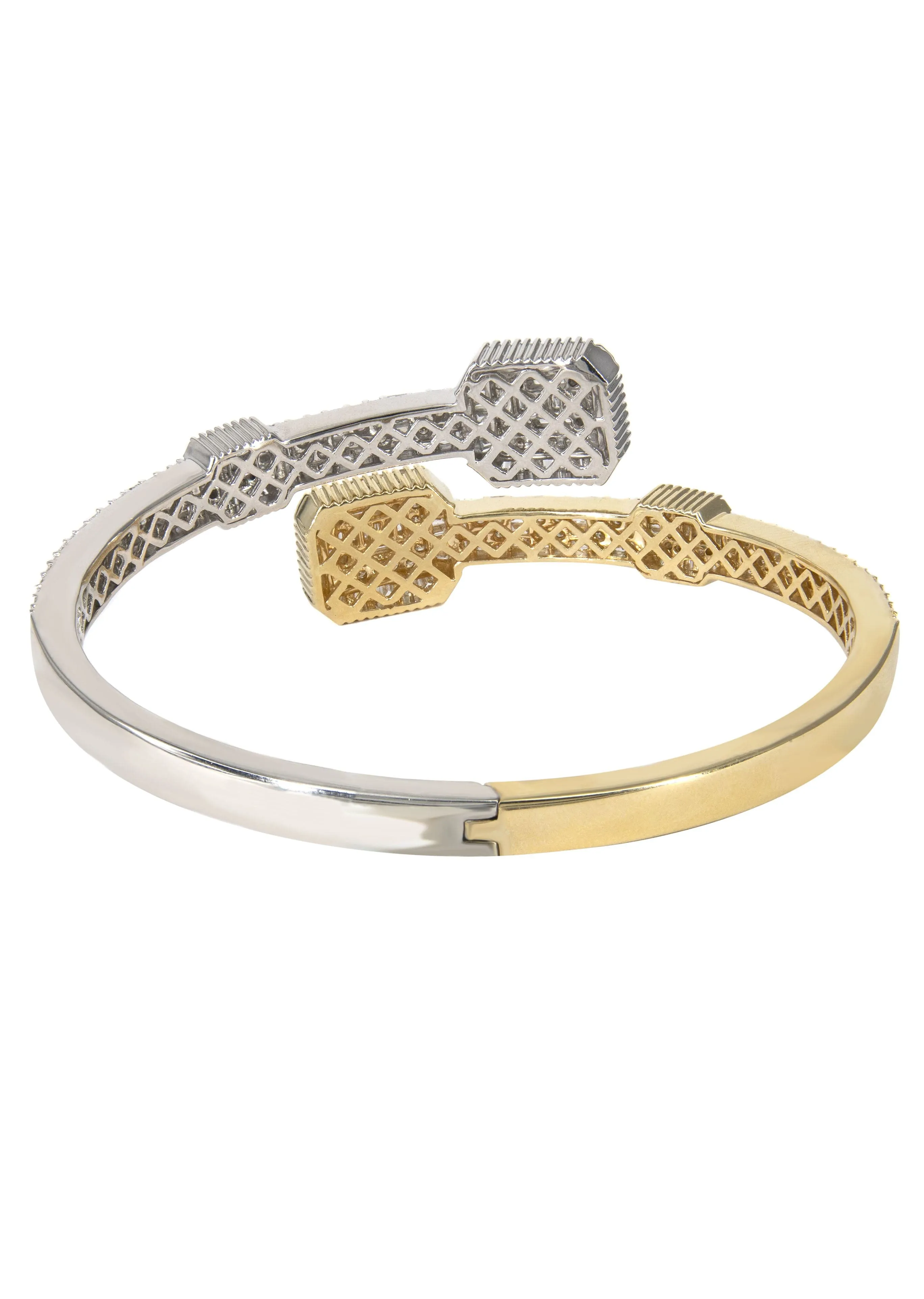 14K Two Tone Diamond Baguette Bangle Bracelet | 29.66 Grams | 4.45 Carats