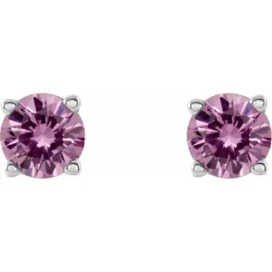 14K White 4 mm Natural Pink Sapphire Stud Earrings