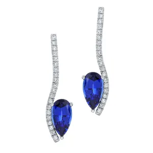 14K White Chatham Sapphire and Lab Grown Diamond Earrings