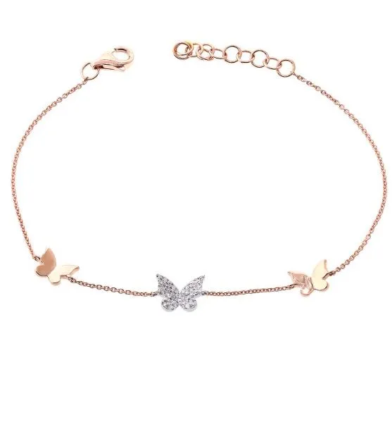 14K White Diamond Triple Butterfly Bracelet