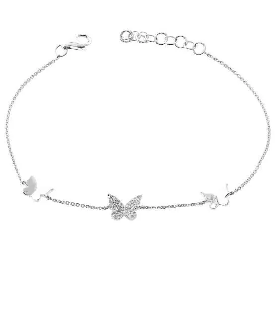 14K White Diamond Triple Butterfly Bracelet