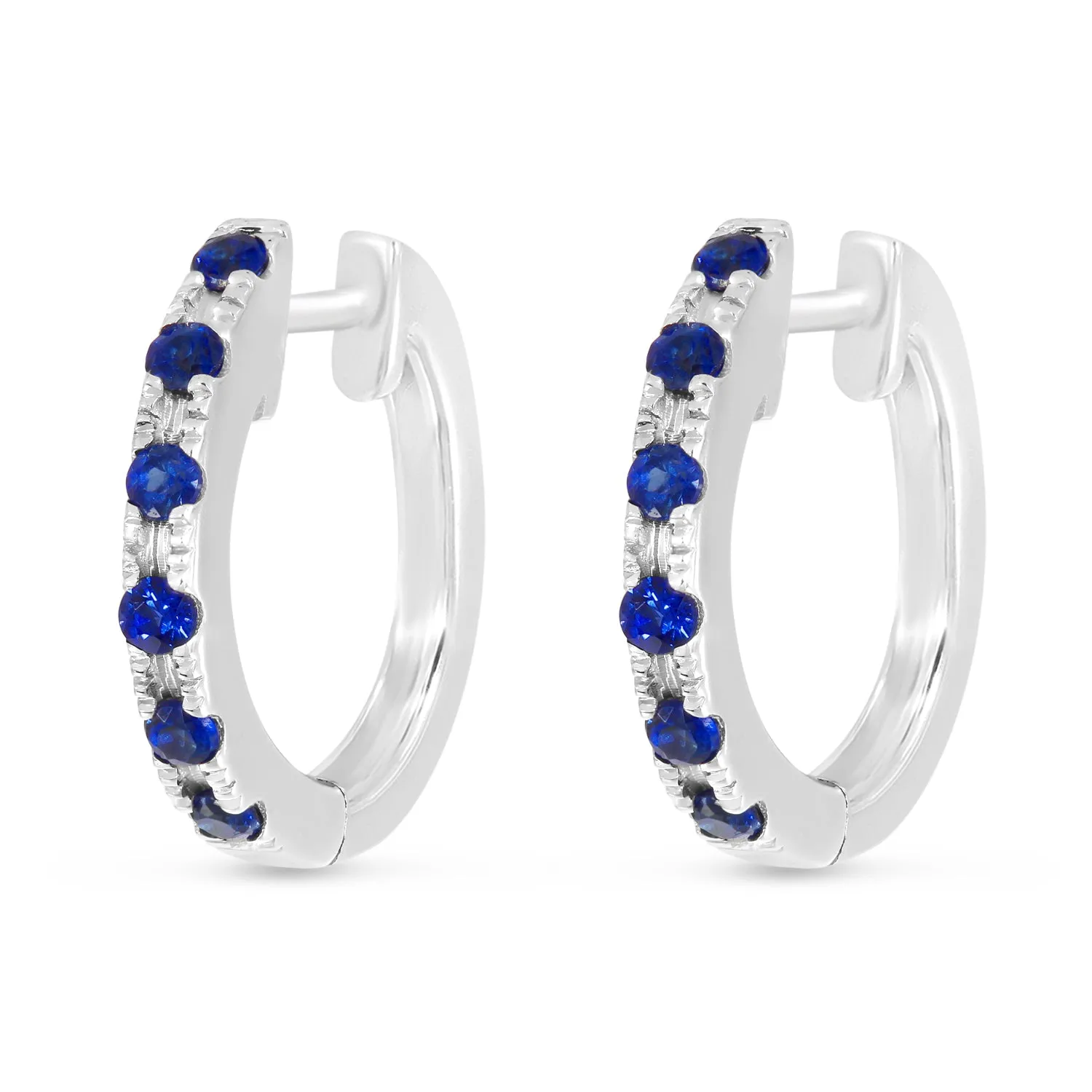 14K White Gold 0.12cttw. Diamond & 0.12cttw. Sapphire Reversible Huggie Hoop Earrings