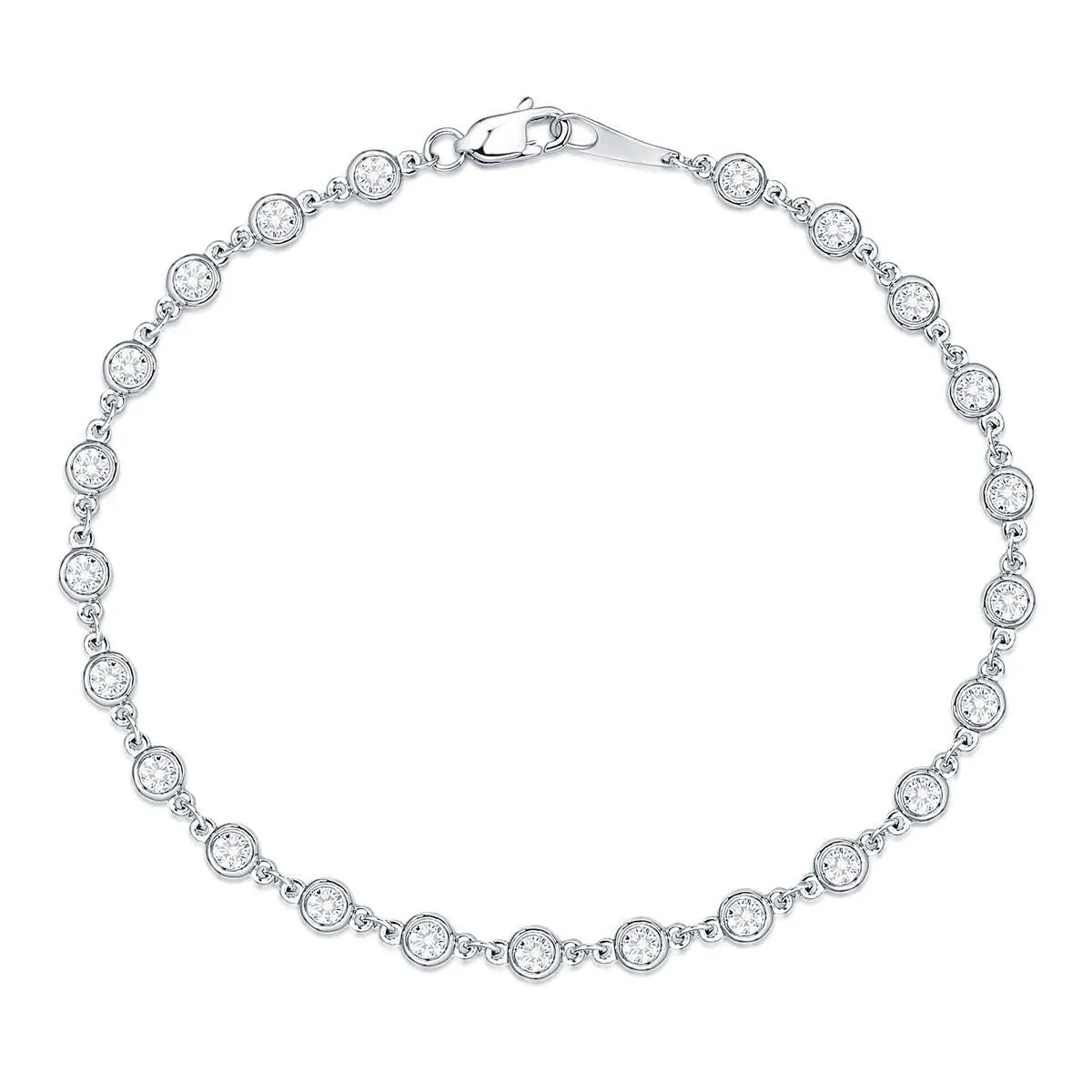 14K White Gold Diamond Bezel Set Diamond Bracelet