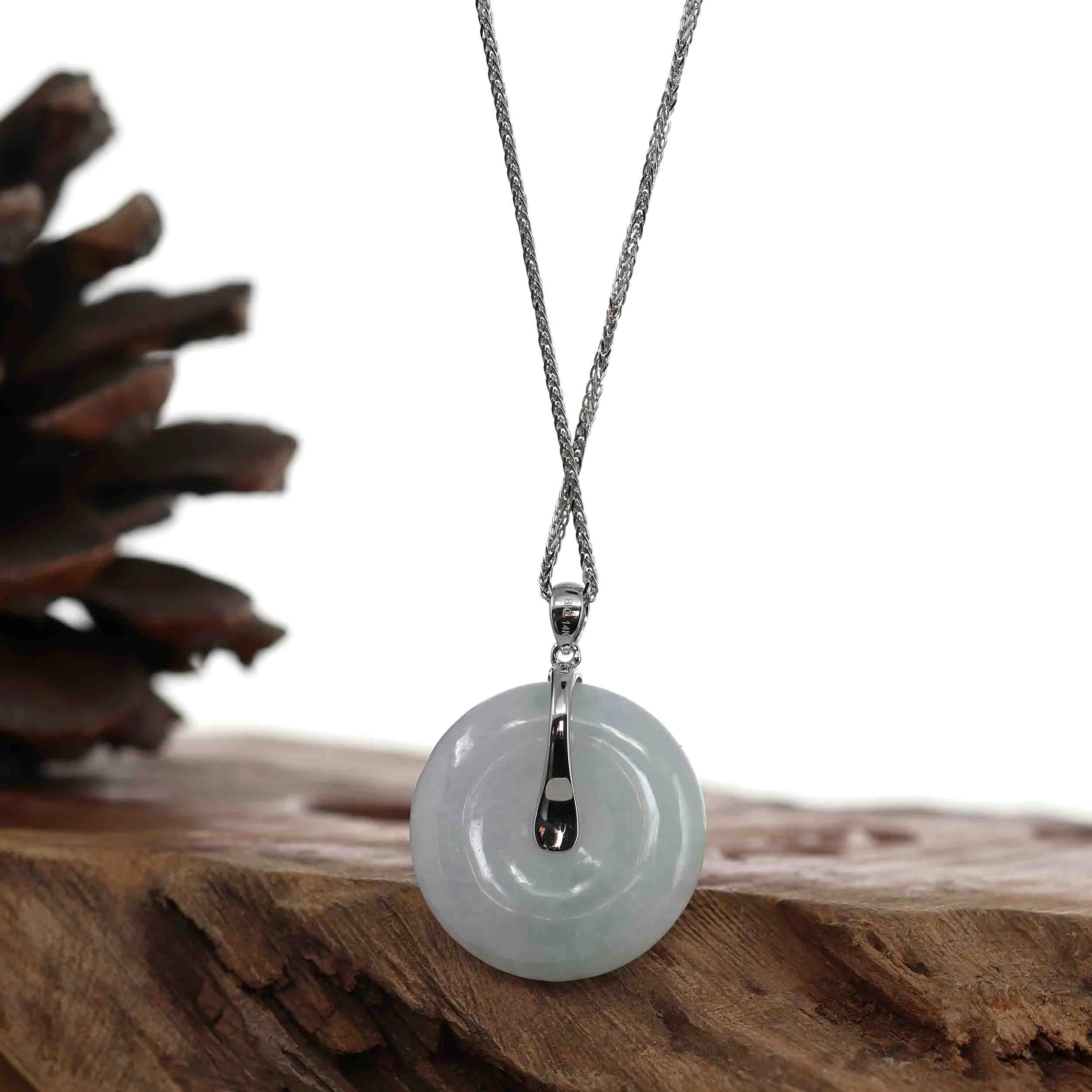 14k White Gold "Good Luck Button" Necklace Lavender Jadeite Jade Lucky KouKou Pendant Necklace