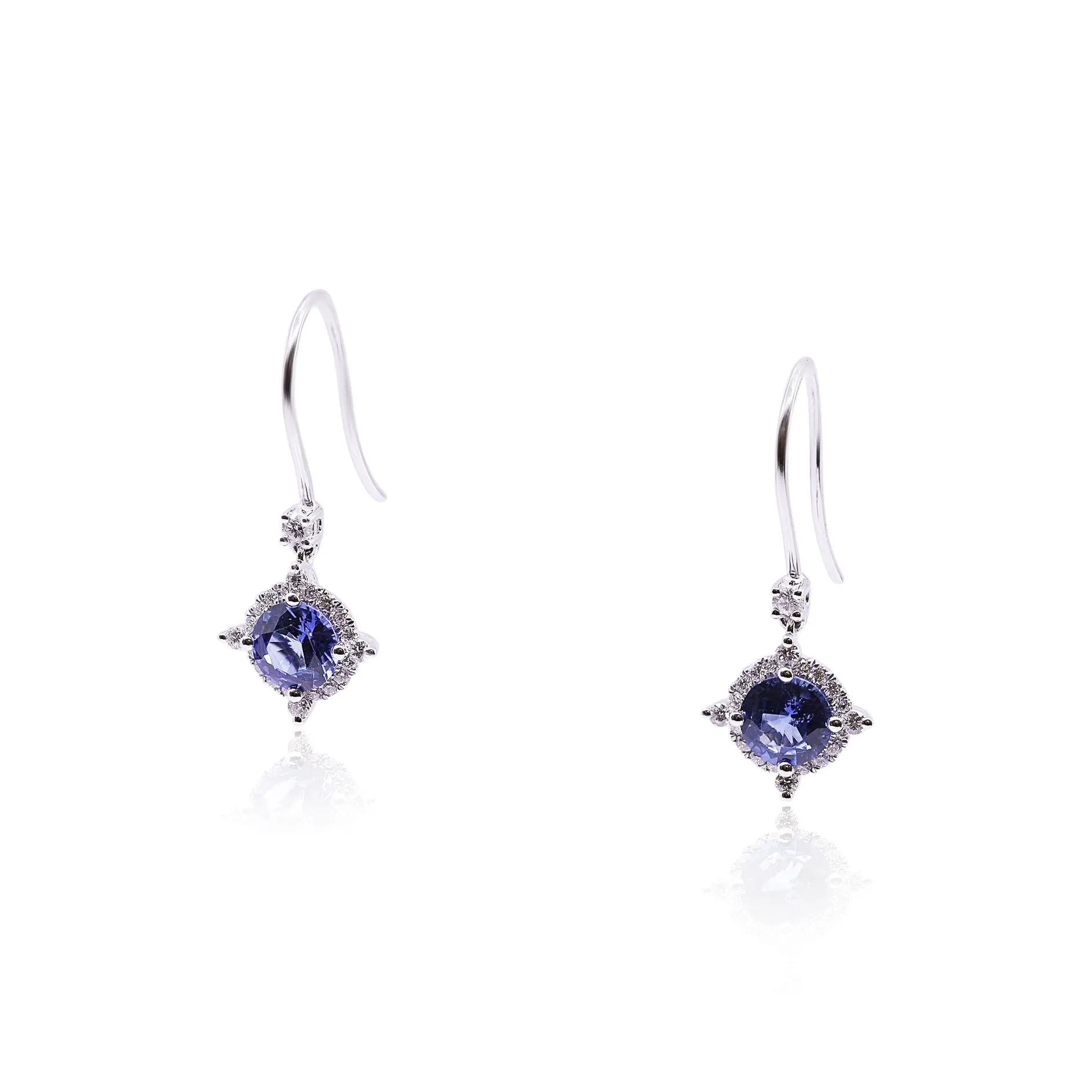 14K WHITE GOLD SAPPHIRE AND DIAMOND DANGLE EARRINGS 0.31CTW