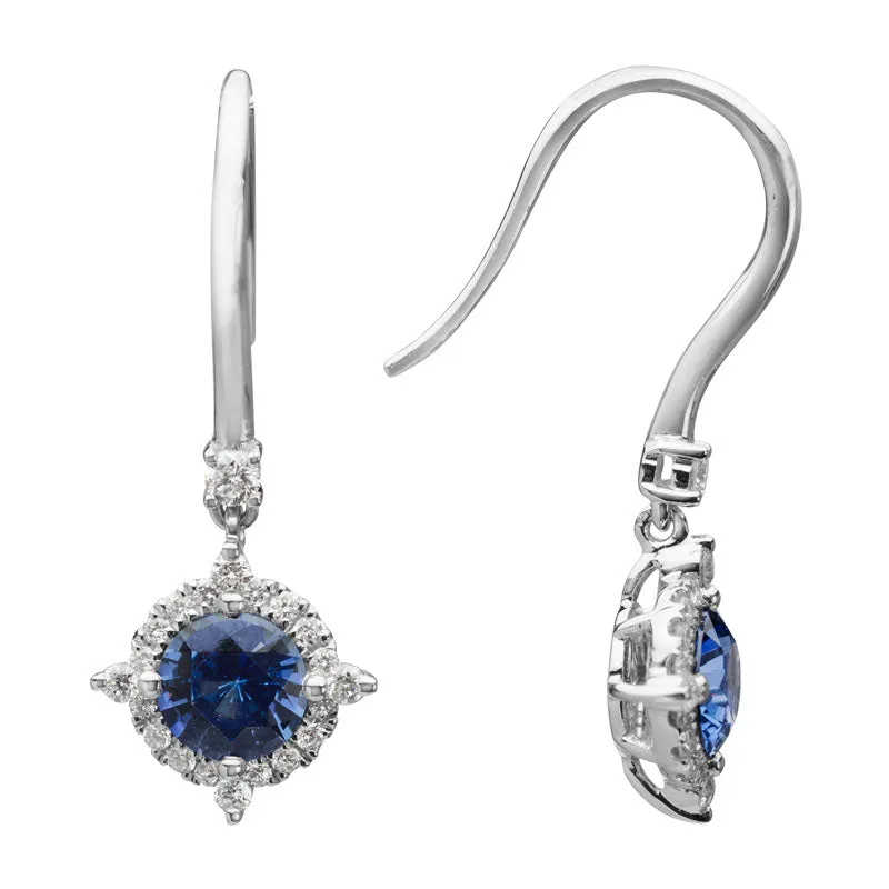 14K WHITE GOLD SAPPHIRE AND DIAMOND DANGLE EARRINGS 0.31CTW